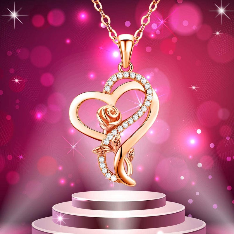 DESIMTION Rose Gold Heart Necklaces for Women,Birthday Mothers Day Christmas Jewelry Gifts for Wife Girlfriend Mom from Daughter - Image 4